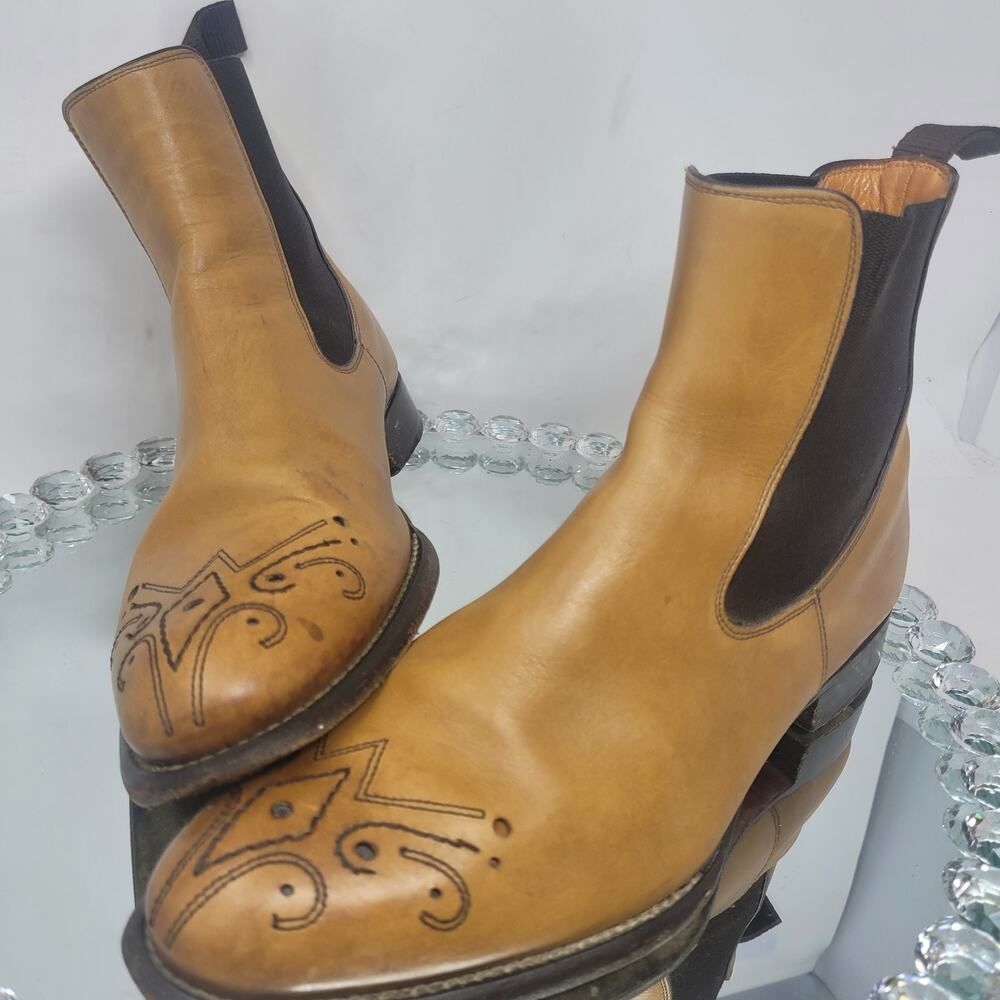Fratelli Borgioli Handmade Tan Brown Leather Chelsea Boots Mens US 7.5 UK7 ITALY